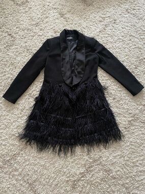 ZCRAVE Black Feather Embellished Tuxedo Blazer - Size: S